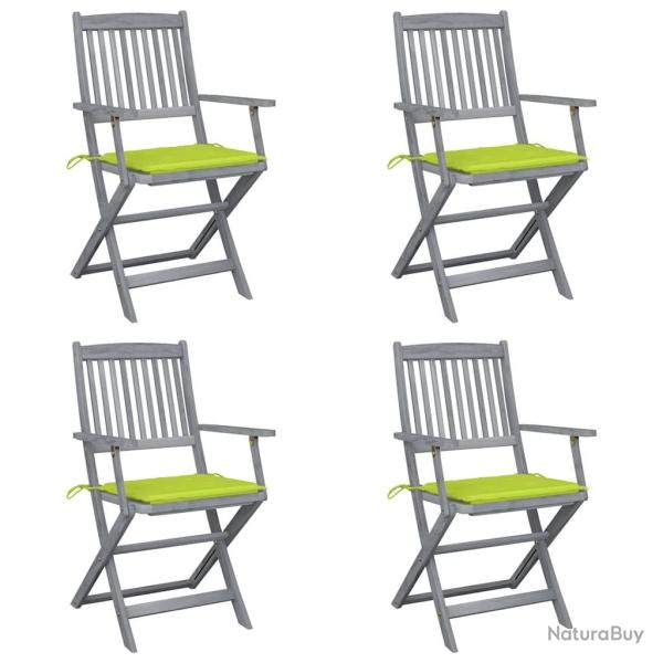 Chaises pliables d'extrieur lot de 4 et coussins Bois d'acacia