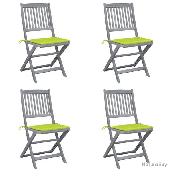 Chaises pliables d'extrieur lot de 4 et coussins Bois d'acacia