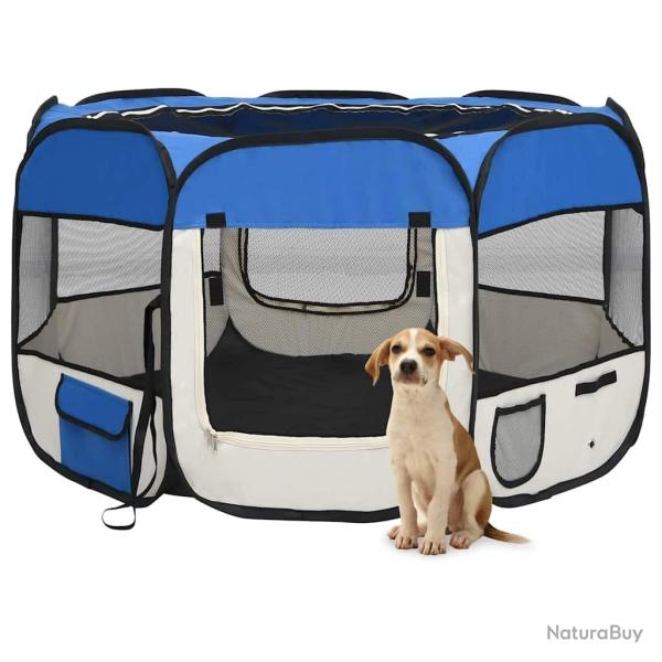 Parc pliable pour chien avec sac de transport Bleu 110x110x58cm