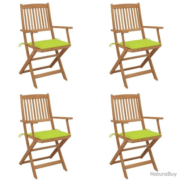Chaises pliables de jardin lot de 4 avec coussins Bois d'acacia