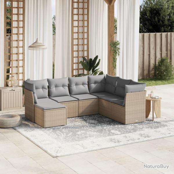 Salon de jardin avec coussins 7pcs m�lange beige r�sine tress�e