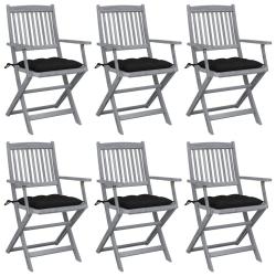 Chaises pliables d'ext&eacute;rieur lot de 6 et coussins Bois d'acacia
