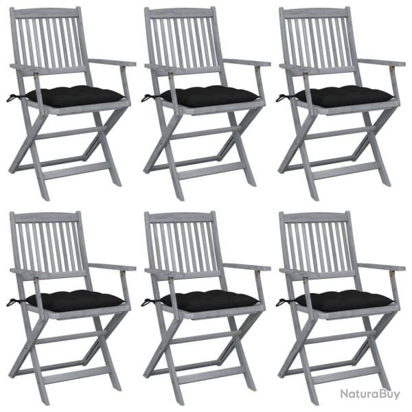 Chaises pliables d'extrieur lot de 6 et coussins Bois d'acacia