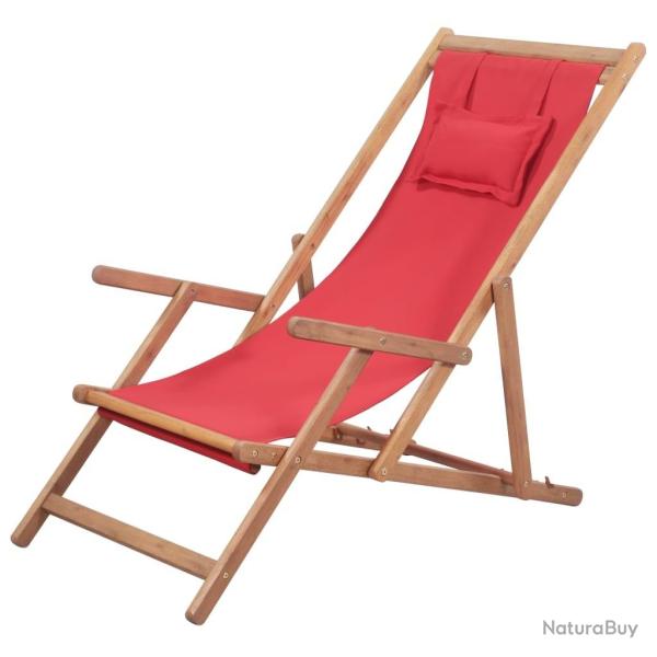 Chaise pliable de plage Tissu et cadre en bois Rouge