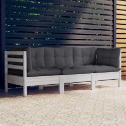 Canap&eacute; 3 places de jardin avec coussins anthracite Bois de pin
