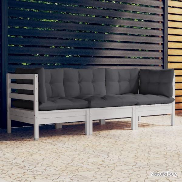 Canap� 3 places de jardin avec coussins anthracite Bois de pin