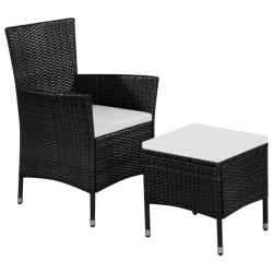 Chaise et tabouret d'ext&eacute;rieur et coussins R&eacute;sine tress&eacute;e Noir