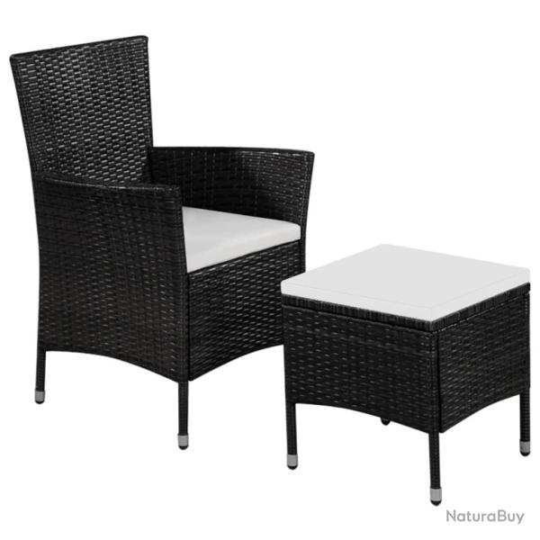 Chaise et tabouret d'ext�rieur et coussins R�sine tress�e Noir