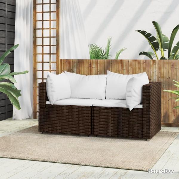 Canap�s d'angle de jardin et coussins2pcs marron r�sine tress�e