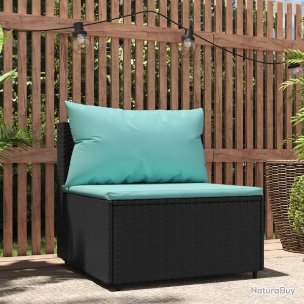 Canap� central de jardin avec coussins noir r�sine tress�e