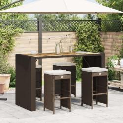 Tabourets de bar jardin coussins lot de 4 marron r&eacute;sine tress&eacute;e
