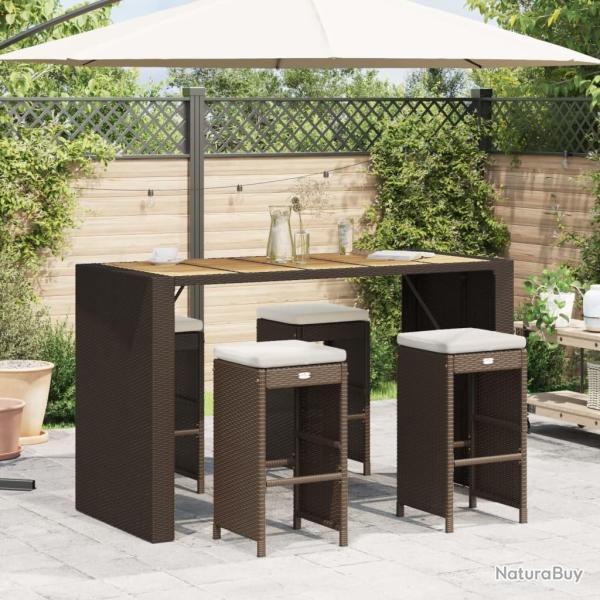 Tabourets de bar jardin coussins lot de 4 marron r�sine tress�e