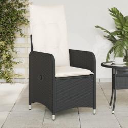 Chaise inclinable de jardin avec coussins noir r&eacute;sine tress&eacute;e