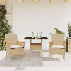 Ensemble &agrave; manger de jardin et coussins 3 pcs beige rotin verre