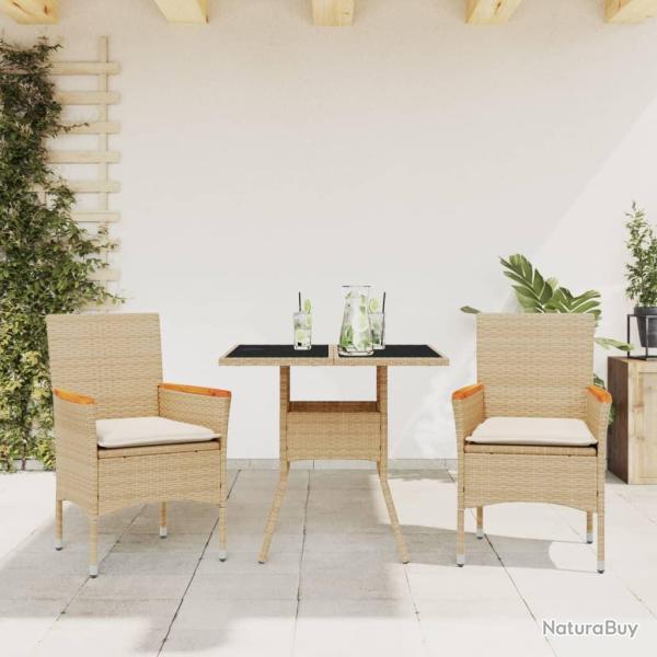 Ensemble � manger de jardin et coussins 3 pcs beige rotin verre