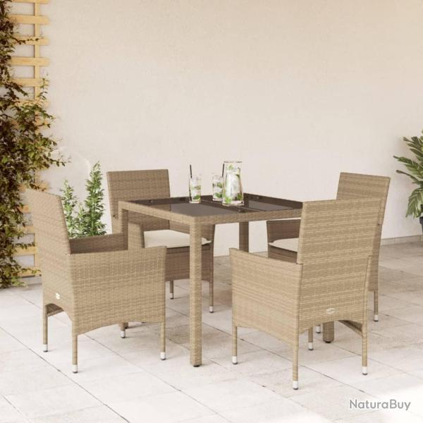Ensemble � manger de jardin et coussins 5 pcs beige rotin verre
