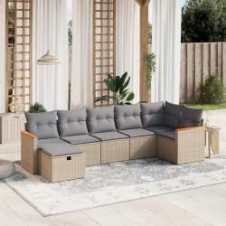 Salon de jardin avec coussins 7pcs m&eacute;lange beige r&eacute;sine tress&eacute;e