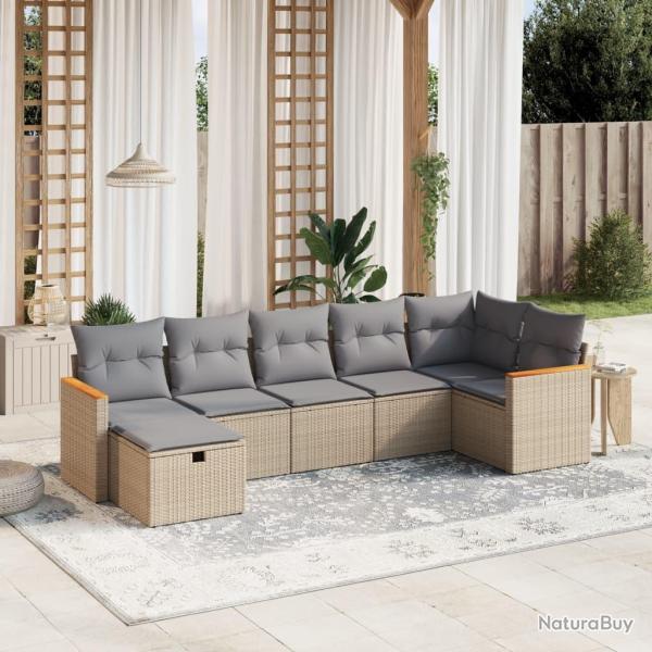 Salon de jardin avec coussins 7pcs m�lange beige r�sine tress�e
