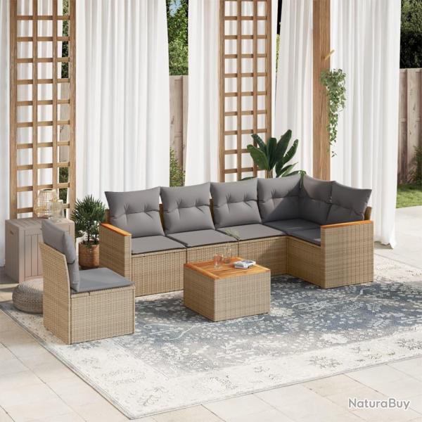 Salon de jardin avec coussins 7pcs m�lange beige r�sine tress�e