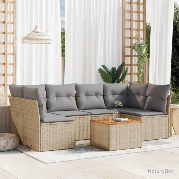 Salon de jardin avec coussins 7pcs m�lange beige r�sine tress�e