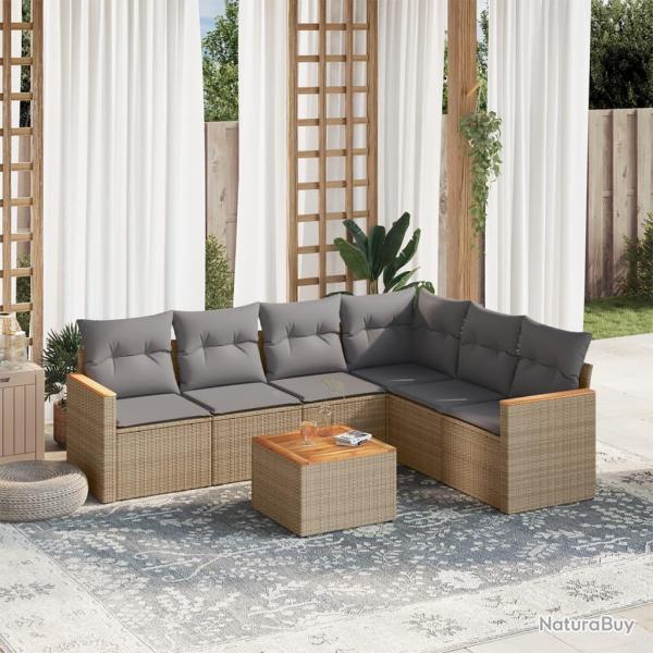 Salon de jardin avec coussins 7pcs m�lange beige r�sine tress�e