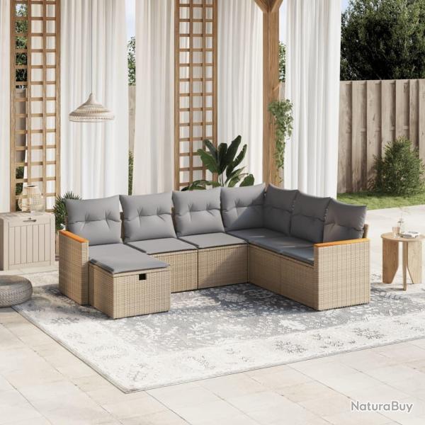 Salon de jardin avec coussins 7pcs m�lange beige r�sine tress�e