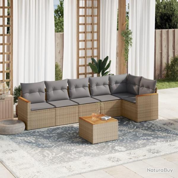 Salon de jardin avec coussins 7pcs m�lange beige r�sine tress�e