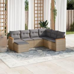 Salon de jardin avec coussins 7pcs m&eacute;lange beige r&eacute;sine tress&eacute;e
