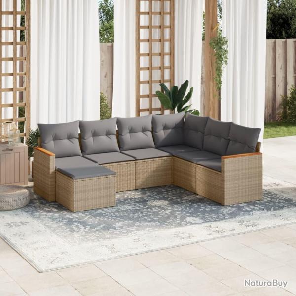 Salon de jardin avec coussins 7pcs m�lange beige r�sine tress�e