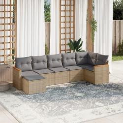 Salon de jardin avec coussins 7pcs m&eacute;lange beige r&eacute;sine tress&eacute;e