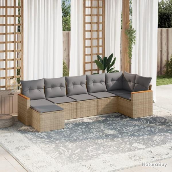 Salon de jardin avec coussins 7pcs m�lange beige r�sine tress�e