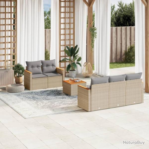 Salon de jardin avec coussins 6pcs m�lange beige r�sine tress�e