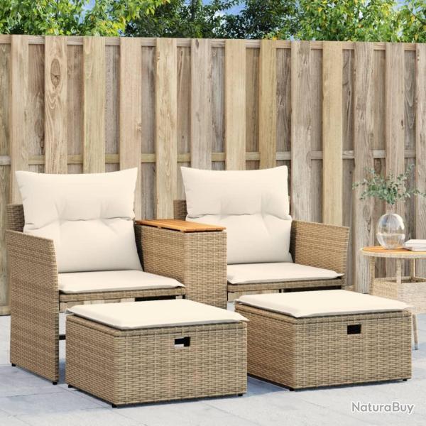 Canap� de jardin 2 places avec tabourets beige r�sine tress�e