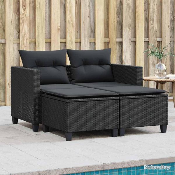 Canap� de jardin 2 places avec tabourets noir r�sine tress�e