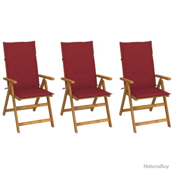 Chaises pliables de jardin lot de 3 avec coussins Bois d'acacia
