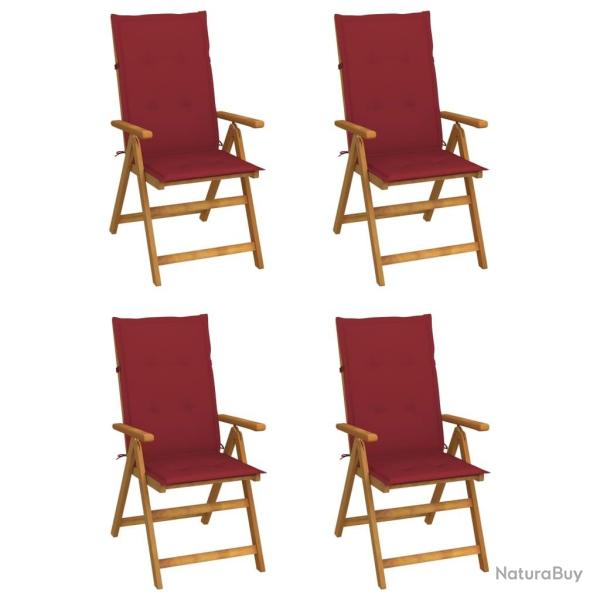 Chaises inclinables de jardin lot de 4 et coussins Bois acacia