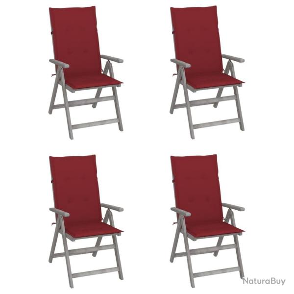 Chaises inclinables de jardin lot de 4 et coussins Bois acacia