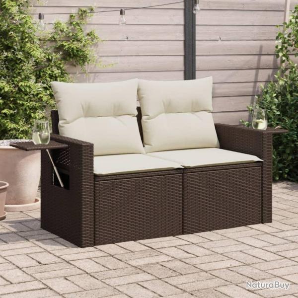 Canap� de jardin avec coussins 2 places marron r�sine tress�e