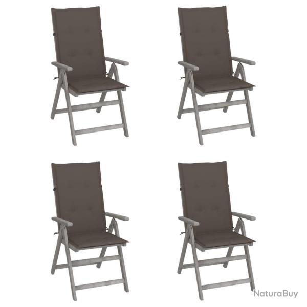 Chaises inclinables de jardin lot de 4 et coussins Bois acacia