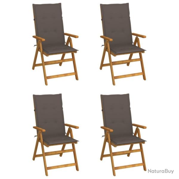 Chaises inclinables de jardin lot de 4 et coussins Bois acacia