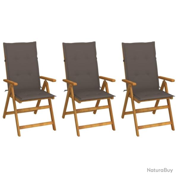 Chaises pliables de jardin lot de 3 avec coussins Bois d'acacia