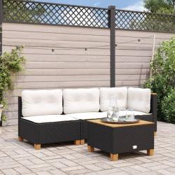 Canap&eacute; de jardin sans accoudoirs coussins noir r&eacute;sine tress&eacute;e