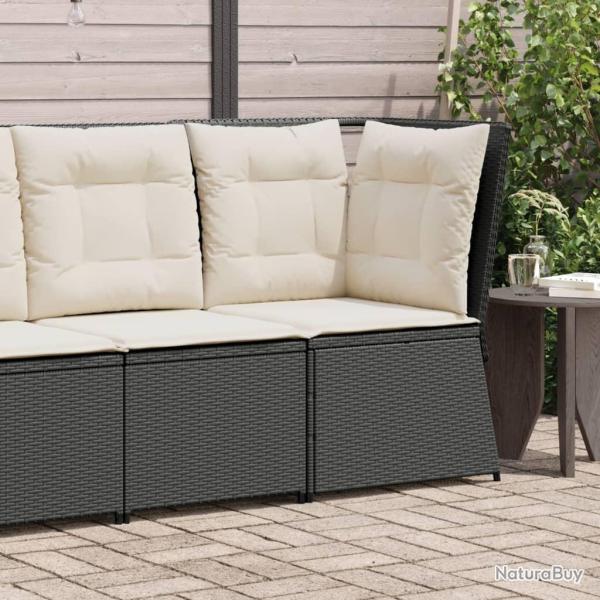 Canap� d'angle de jardin avec coussins noir r�sine tress�e