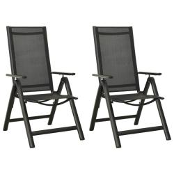 Chaises pliables de jardin lot de 2 Textil&egrave;ne et aluminium Noir