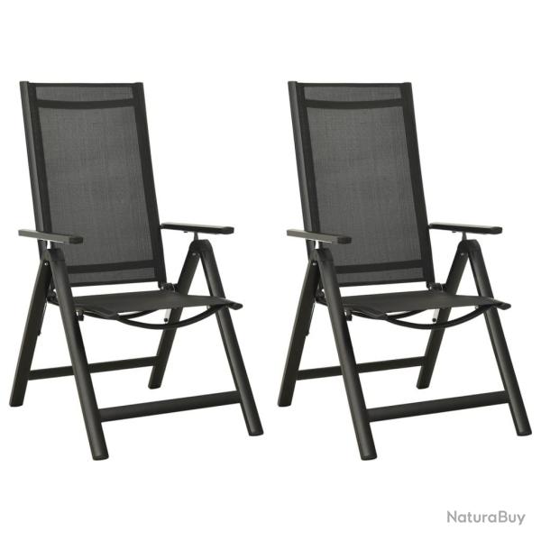 Chaises pliables de jardin lot de 2 Textilne et aluminium Noir