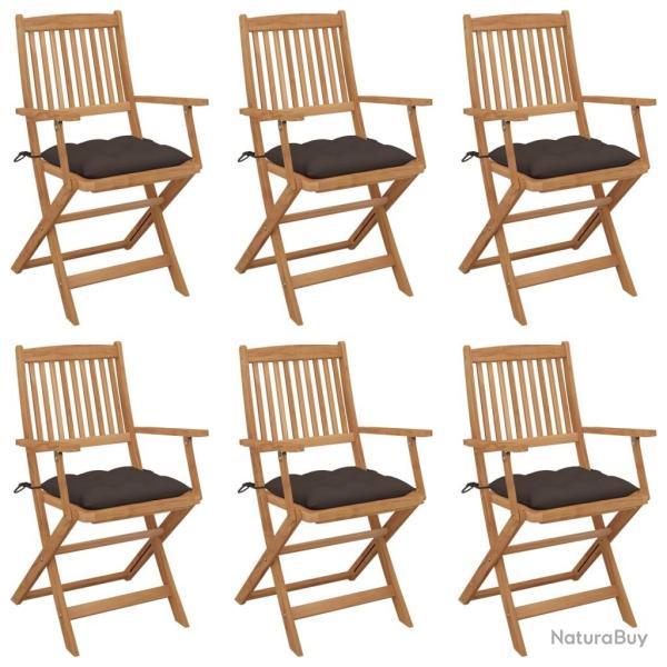 Chaises pliables de jardin lot de 6 avec coussins Bois d'acacia