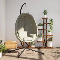 Chaise suspendue en forme d'oeuf et support beige tissu et acier