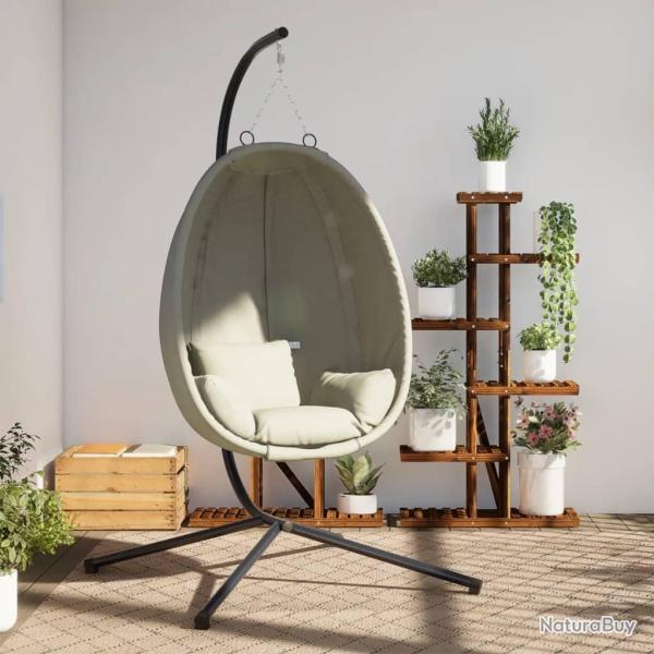 Chaise suspendue en forme d'oeuf et support beige tissu et acier