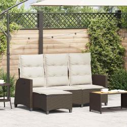 Canap&eacute; de jardin inclinable coussins forme L marron polyrotin