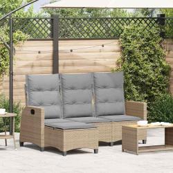 Canap&eacute; de jardin inclinable coussins forme de L beige polyrotin